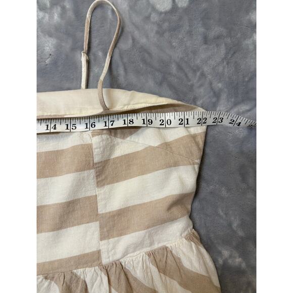 Linen Blend Neutral Beige Stripe Sleeveless Dress XL Midi Smocking Casual H&M - Picture 7 of 10